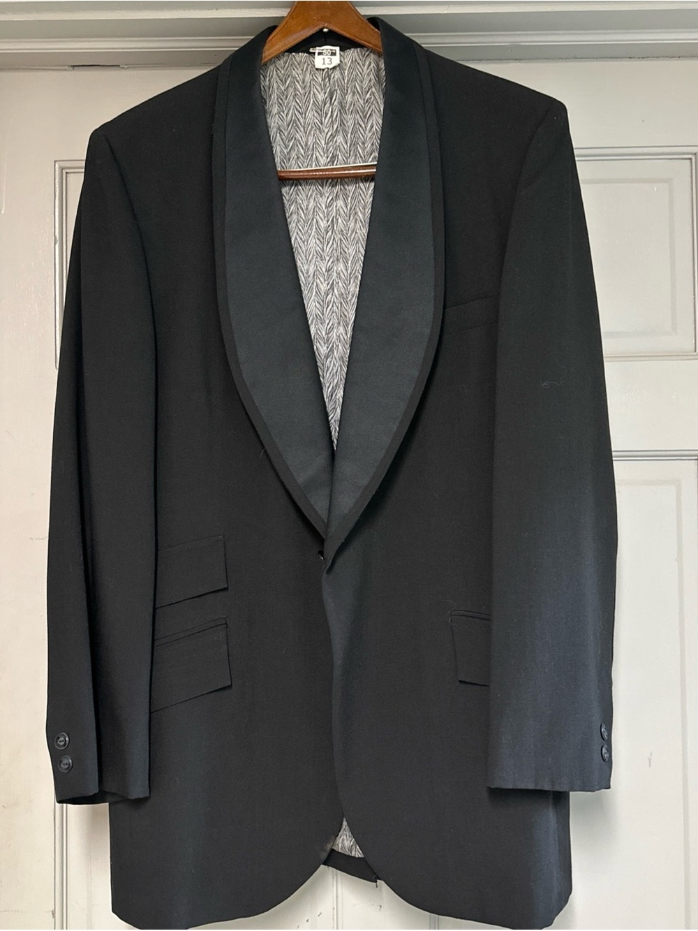Mid Century “After Six” 1950s Tuxedo Dinner Jacket 42L Black Satin Shawl Collar